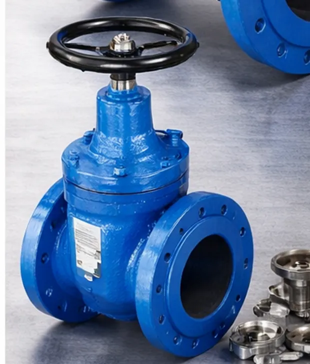 The same tee and gate valve restored in blue epoxy